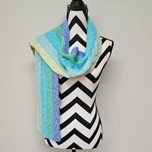 Geneva Cashmere Cable Knit Green & Blue Scarf